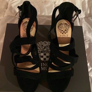 Vince Camuto Catyna Black True Suede Platform Sandal NEW size 7.5M